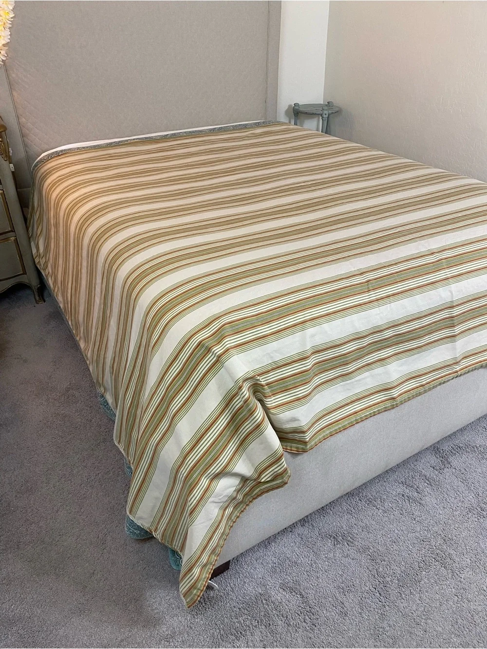 Striped Cotton flat sheet in Cream, Tan & olive green earth-tones striped